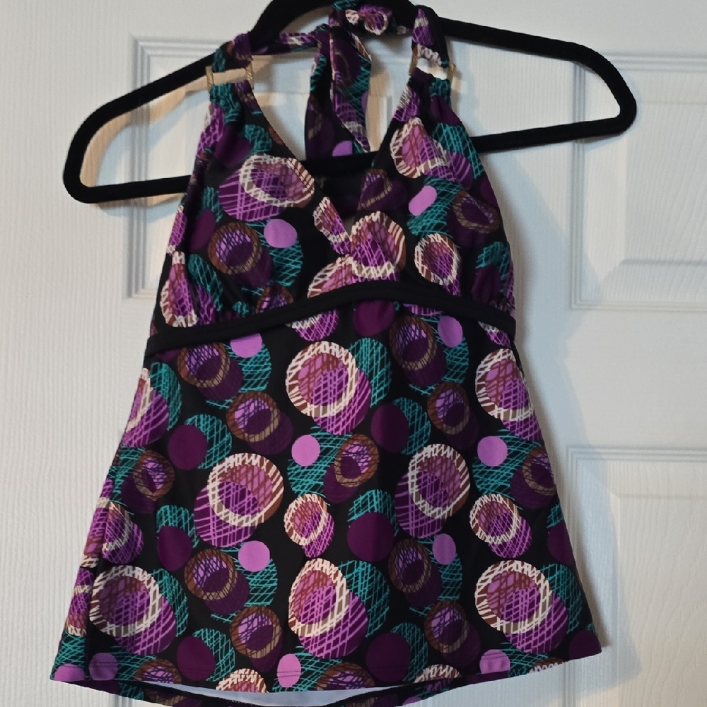 Anne Cole Purple and Teal Halter Swim Top